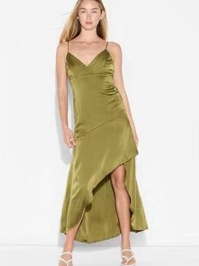wild fable Olive Green Satin High-Low Slip Dress